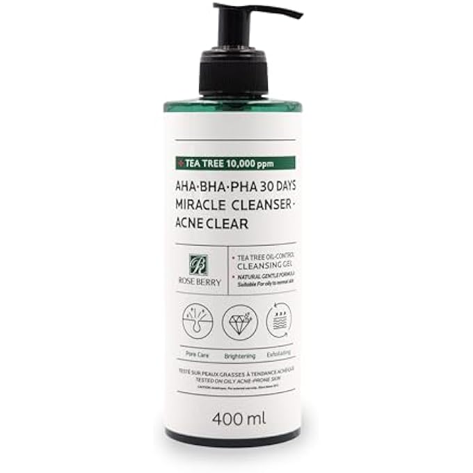 ROSE BERRY AHA-BHA-PHA 30 DAYS MIRACLE CLEANSER  ACNE CLEAR FACE WASH FOR OILY & ACNE-PRONE SKIN  TEA TREE OIL CONTROL CLEANSING GEL  GENTLE EXFOLIATING FACE CLEANSER WITH NATURAL FORMULA  100ML - Image 1